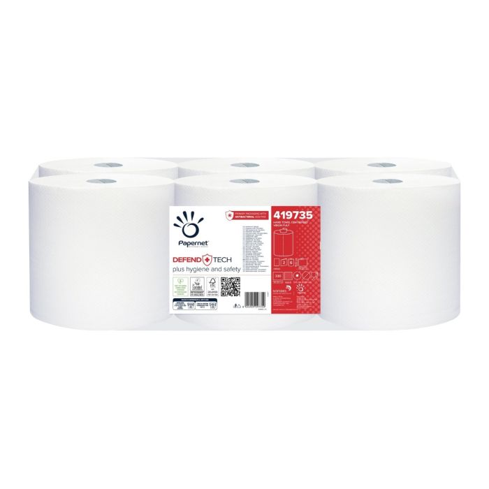 Asciugamano ad estrazione centrale antibatterico 115 metri 6 rotoli Papernet Defend Tech