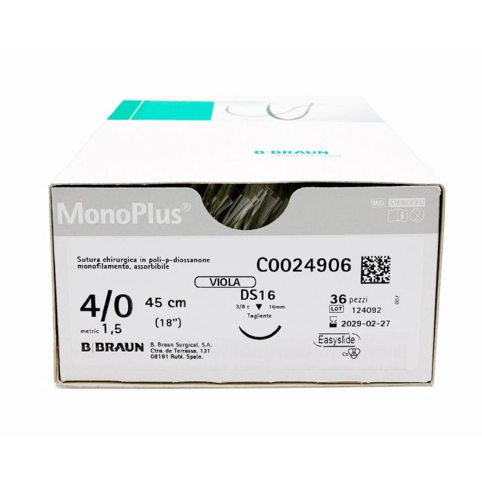 Sutura assorbibile in polidiossanone 5/0 45 cm ago DSMP13 viola 36 pezzi B. Braun Monoplus