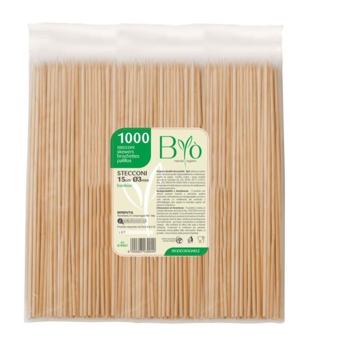 Spiedi in bambù Ø 3 mm altezza 25 cm confezione da 1000 pezzi Byo