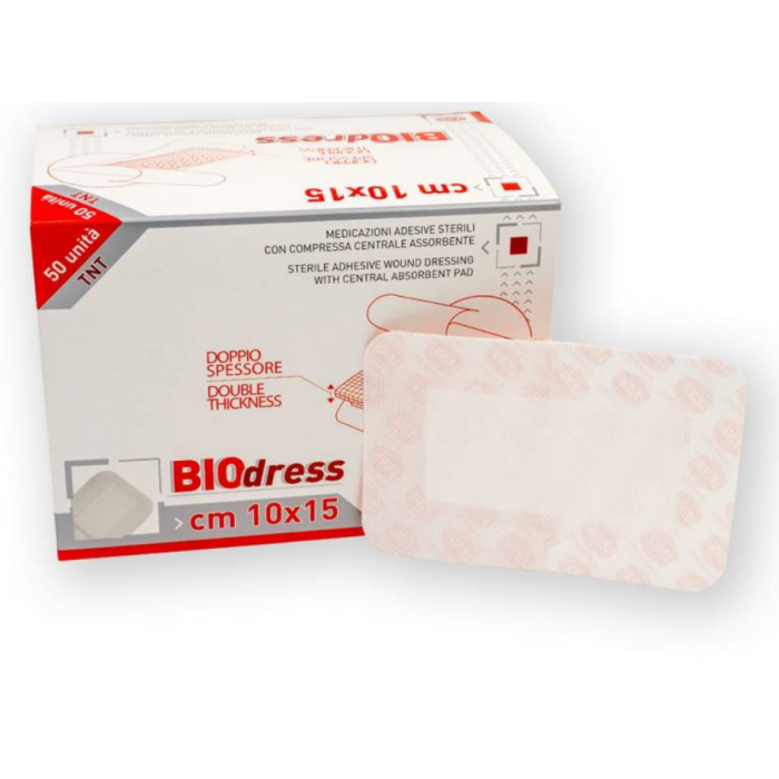 Medicazione adesiva sterile 10 x 15 cm in tessuto non tessuto con compressa assorbente confezione da 50 pezzi Rays Biodress