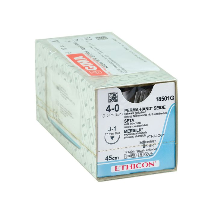 Sutura in seta intrecciata non assorbibile Ethicon Perma-Hand 4/0 ago 17 mm 12 pezzi