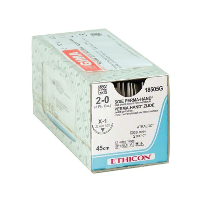 Sutura in seta intrecciata non assorbibile Ethicon Perma-Hand 2/0 ago 22 mm 12 pezzi
