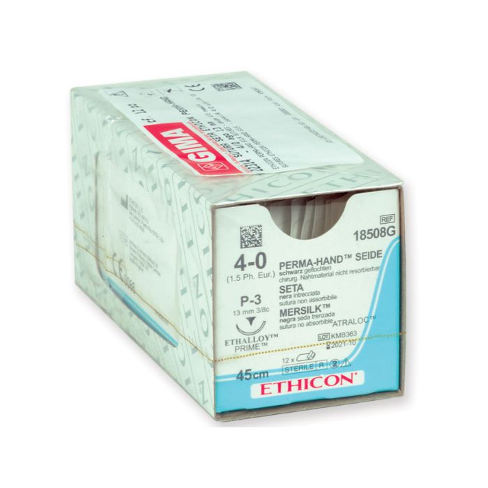 Sutura in seta intrecciata non assorbibile Ethicon Perma-Hand 4/0 ago 13 mm 12 pezzi