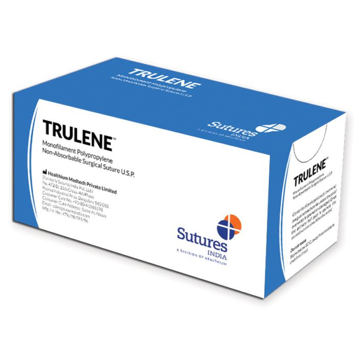 Sutura non ass. Trulene calibro 5/0, curva 3/8, ago 16 mm, lung. 70 cm, blu, conf. 12 pezzi
