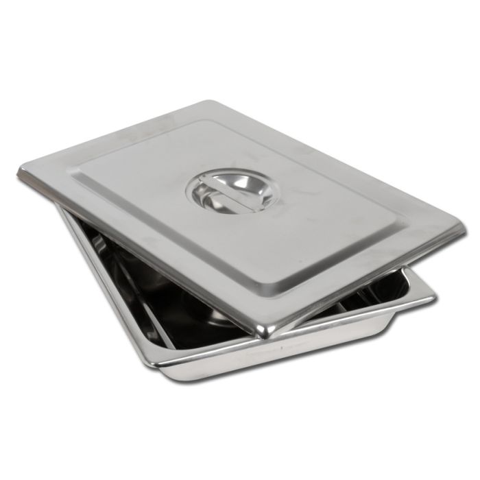 VASSOIO CON COPERCHIO IN ACCIAIO INOX 355x254x50 mm 