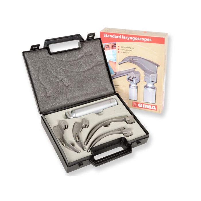 Set laringoscopio standard ricaricabile 2,5 V 4 lame (lame Mc Intosh 1-2-3-4) Gima