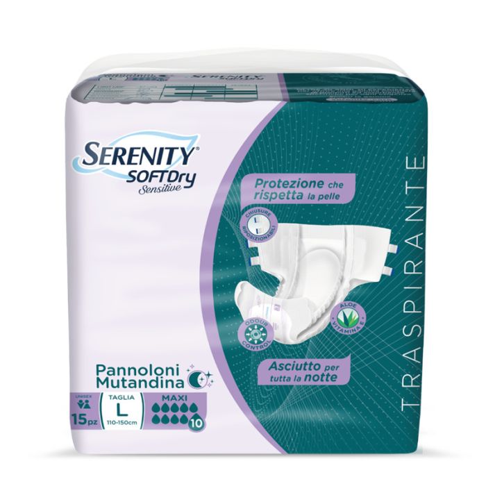 Pannolone a mutandina con adesivi taglia L Maxi da 15 pezzi Serenity SoftDry Sensitive