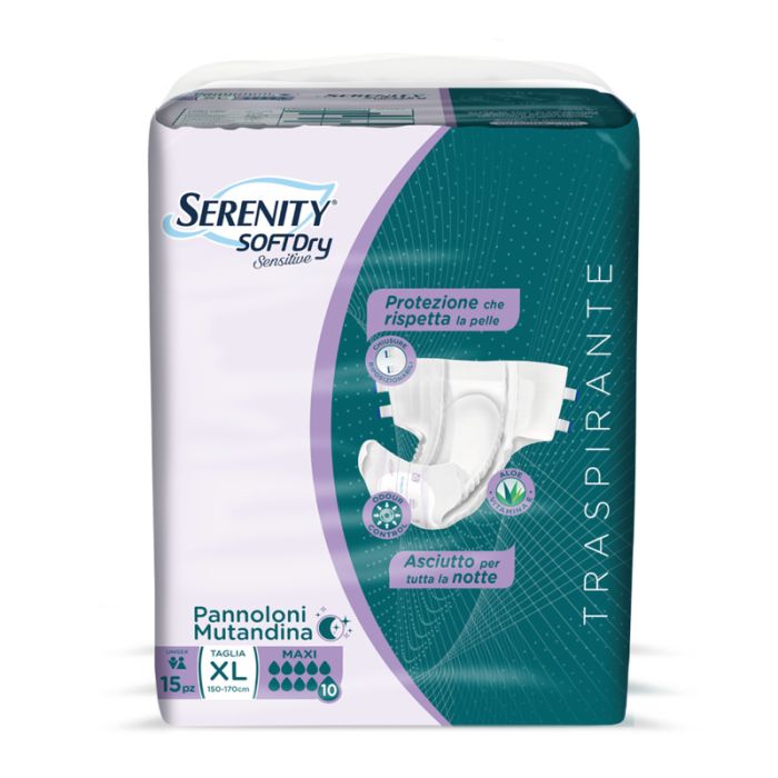 Pannolone a mutandina con adesivi taglia XL Maxi da 15 pezzi Serenity SoftDry Sensitive