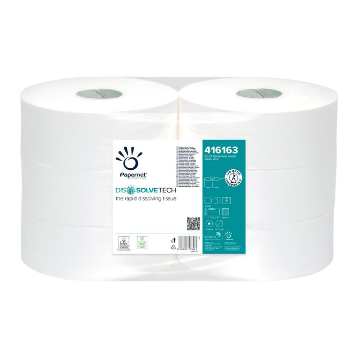 Carta Igienica Maxi Jumbo 500 metri a rapida dissoluzione Dissolvetech confezione 6 rotoli Papernet