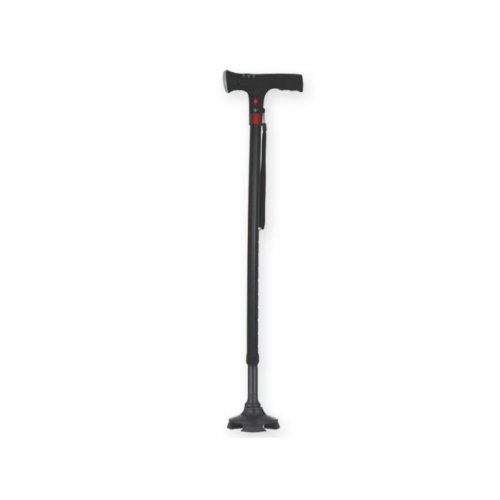 BASTONE DI SICUREZZA PER ANZIANI CON LUCE con base a 4 piedini colore nero 