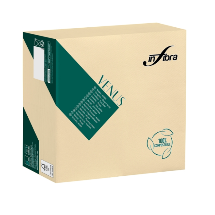 Tovagliolo 40 x 40 cm Airlaid effetto tessuto 1 velo avorio confezione 50 pezzi Infibra Venus