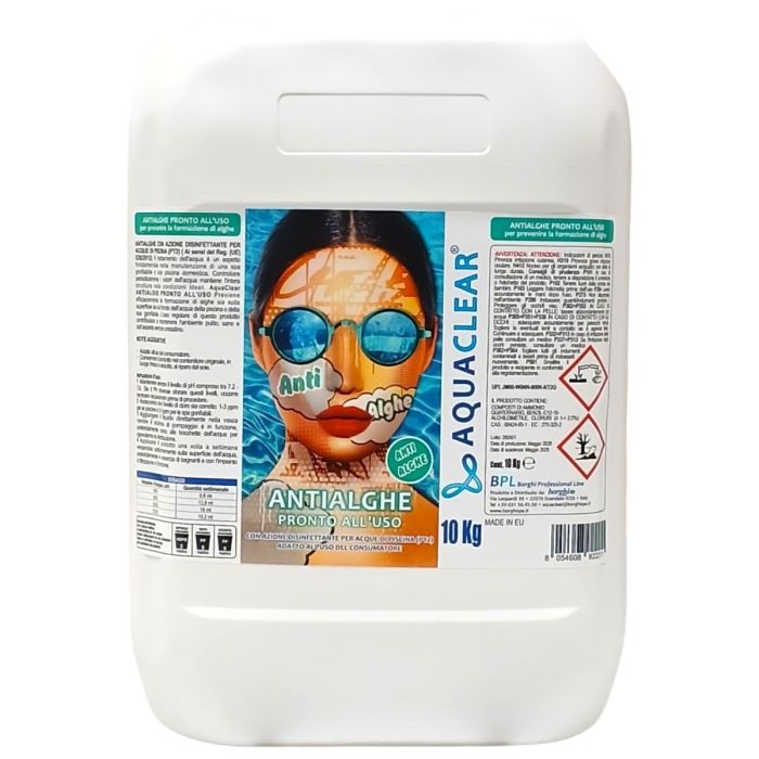Antialghe liquido azzurrante per piscine tanica 10 kg Aquaclear