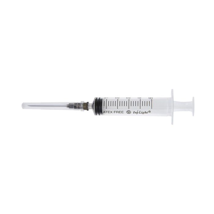 Siringa 5 ml con ago 21G o 22G cono Luer centrale sterile monouso confezione da 100 pezzi Rays INJ/LIGHT