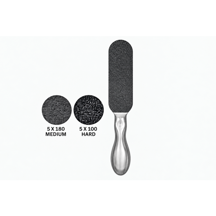 Raspa pedicure in acciaio inox a due facce con 10 ricambi adesivi grana 100 e 180 Xanitalia