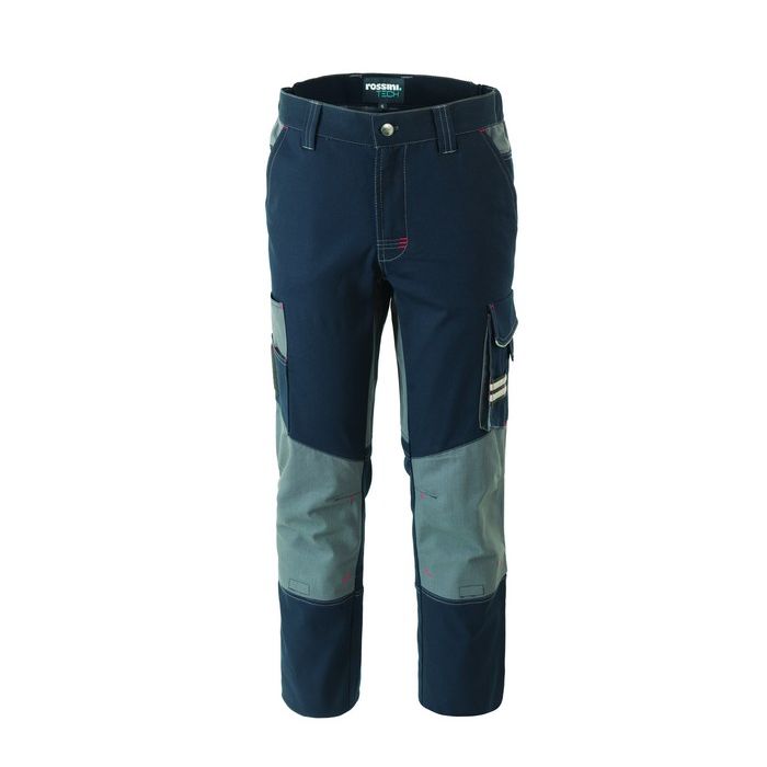 Pantalone da lavoro unisex blu in cotone elasticizzato Rossini Thunder