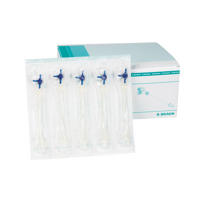 Rubinetto a tre vie con prolunga 10 cm e scatto blu 50 pezzi B. Braun Discofix
