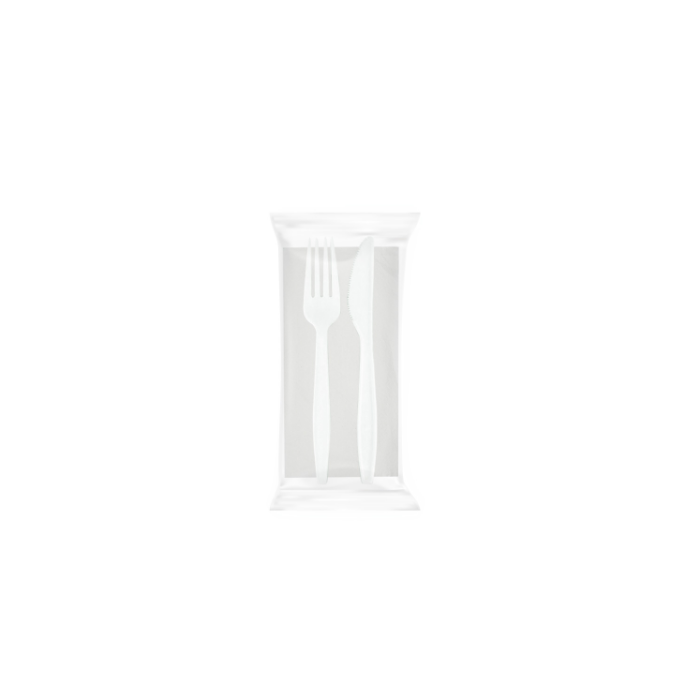 Bis posate compostabili imbustate forchetta+coltello-tovagliolo 
