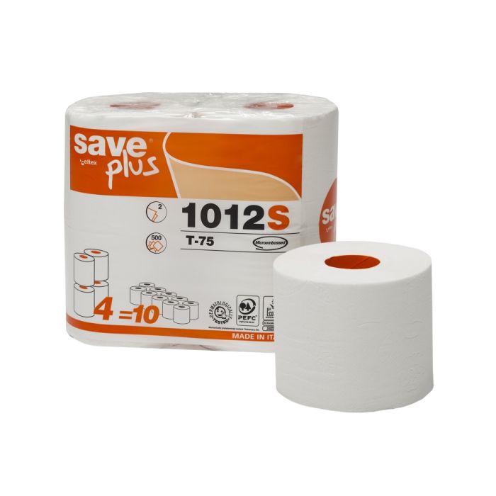 Carta igienica compatta 500 strappi 55 metri 2 veli confezione 4 rotoli Celtex Save