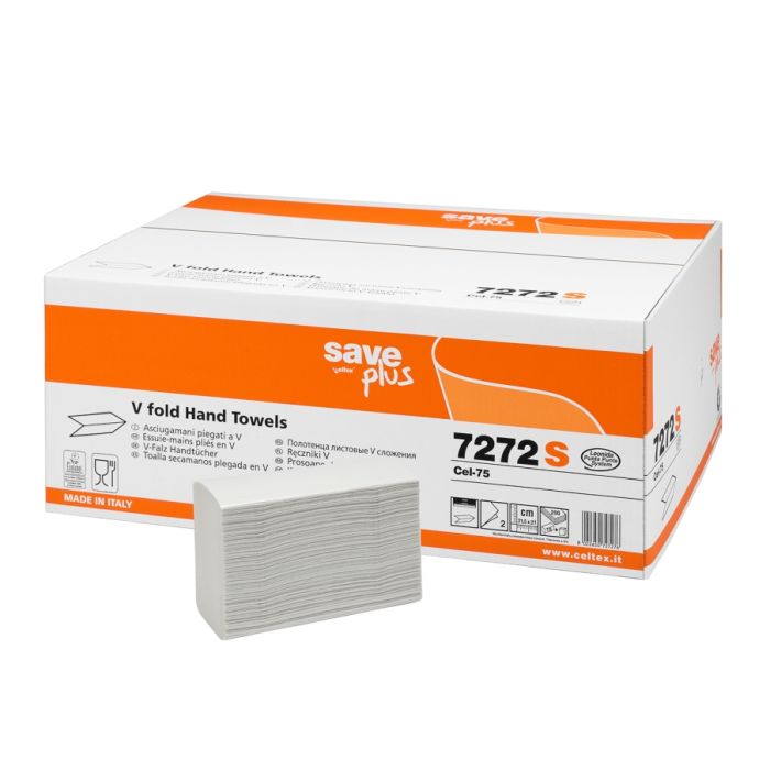 Asciugamano piegato a V 21,5 x 21 cm 2 veli confezione 3000 pezzi Celtex Save