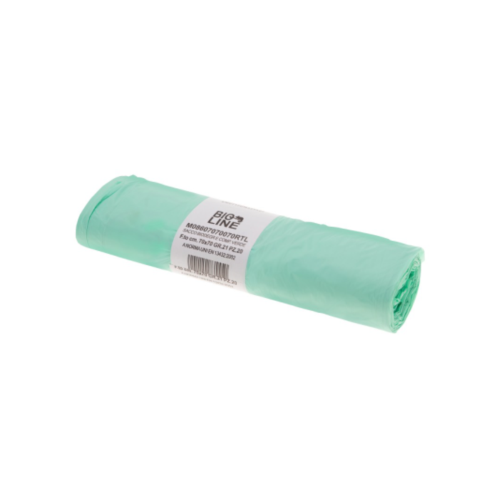 Sacchi per Umido Compostabili a rotolo 70 X 70 cm verdi 21 GR conf. 20 pezzi