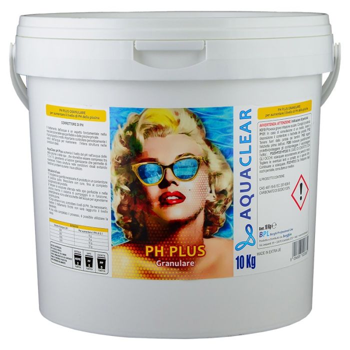 pH Plus granulare a base di carbonato di sodio per piscine secchiello 10 kg Aquaclear