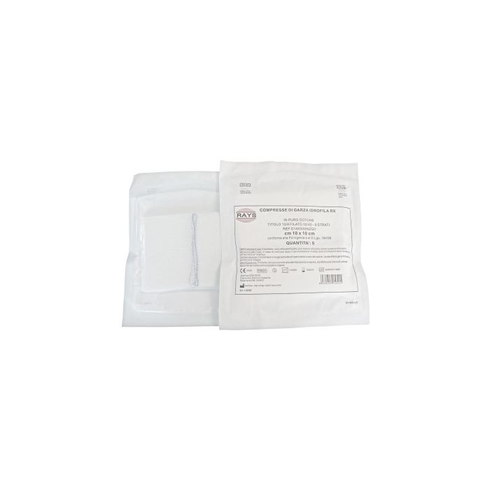 Rays garza sterile in cotone piegata 16 strati 5 x 5 cm conf. 5 pezzi