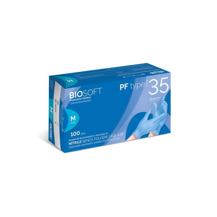Guanto monouso in nitrile azzurro senza polvere taglie XS-XL confezione da 100 pezzi Rays BIOSOFT PF Type 35