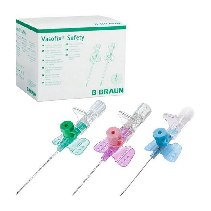 Ago cannula di sicurezza 2 vie con alette 22G x 25 mm blu B. Braun Vasofix Safety FEP