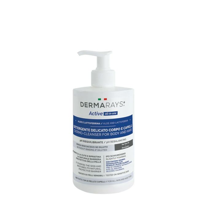 Detergente delicato corpo e capelli 500 ml con pompetta dermoprotettivo iposchiumogeno Dermarays Active All-in-one