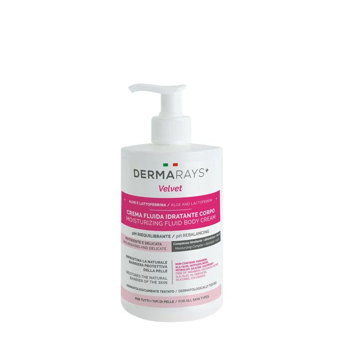 Crema fluida idratante corpo 500 ml con pompetta emolliente e dermoprotettiva Dermarays Velvet