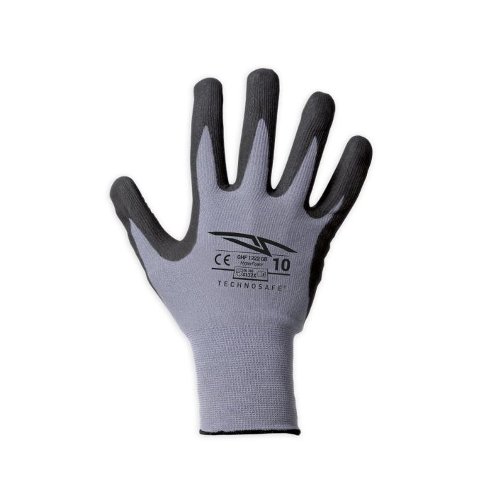 Guanto da lavoro in nylon spalmato in nitrile foam puntinato grigio nero varie taglie Rays Technosafe Hiperfoam