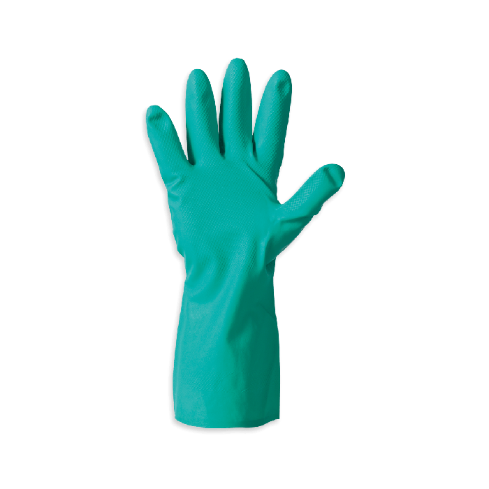Guanto in nitrile verde floccato in cotone lunghezza 330 mm protezione chimica taglia L Rays Glovely Nitro