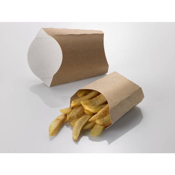 Box per fritti in carta kraft avana e bianca 13 x 5,5 x 13 cm 250 ml 100 pezzi Leone