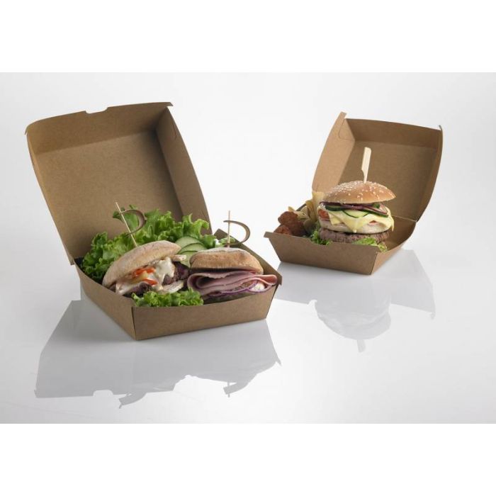 Scatola hamburger in carta kraft + PE avana 16 x 16 x 9 cm 50 pezzi Leone