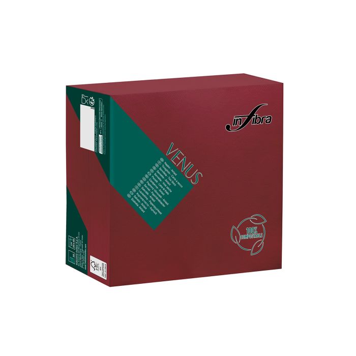 Tovagliolo 40 x 40 cm Airlaid effetto tessuto 1 velo bordeaux confezione 50 pezzi Infibra Venus