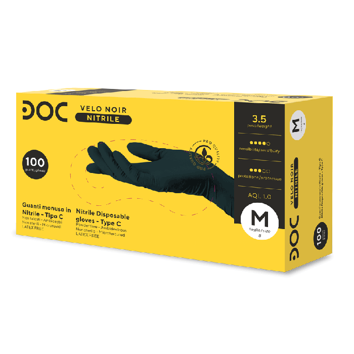 Guanti in nitrile nero senza polvere da 100 pezzi Gardening DOC Zero Velo Noir