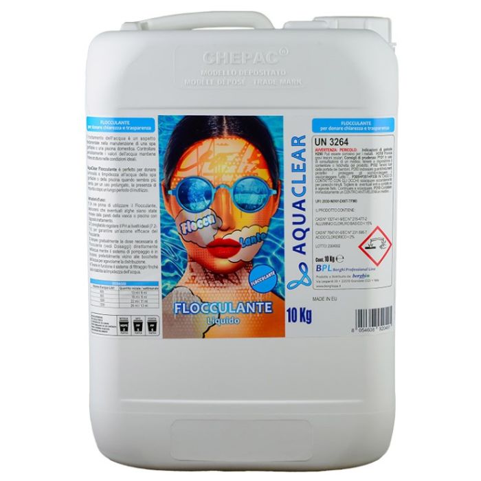 Flocculante liquido schiarente per piscine tanica 10 kg Aquaclear