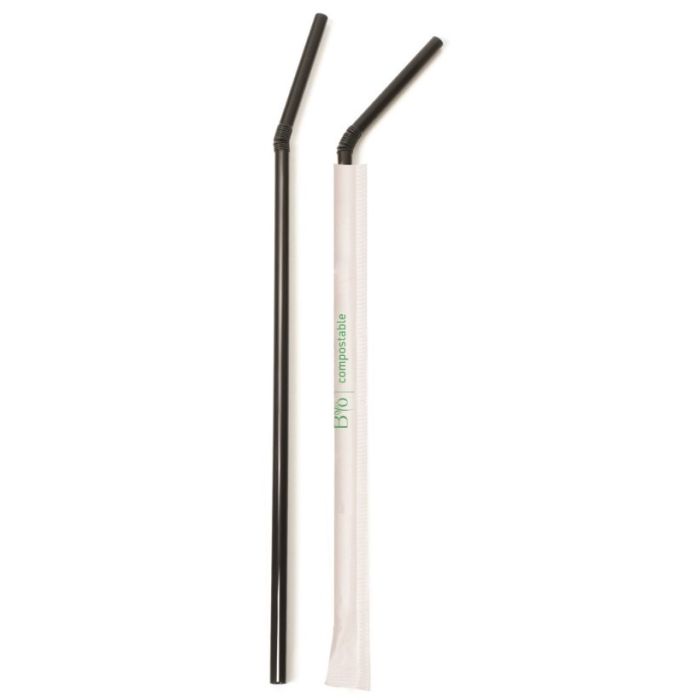 Cannucce compostabili in PLA nere con snodo imbustate 24 cm x 5 mm confezione da 250 pezzi Byo