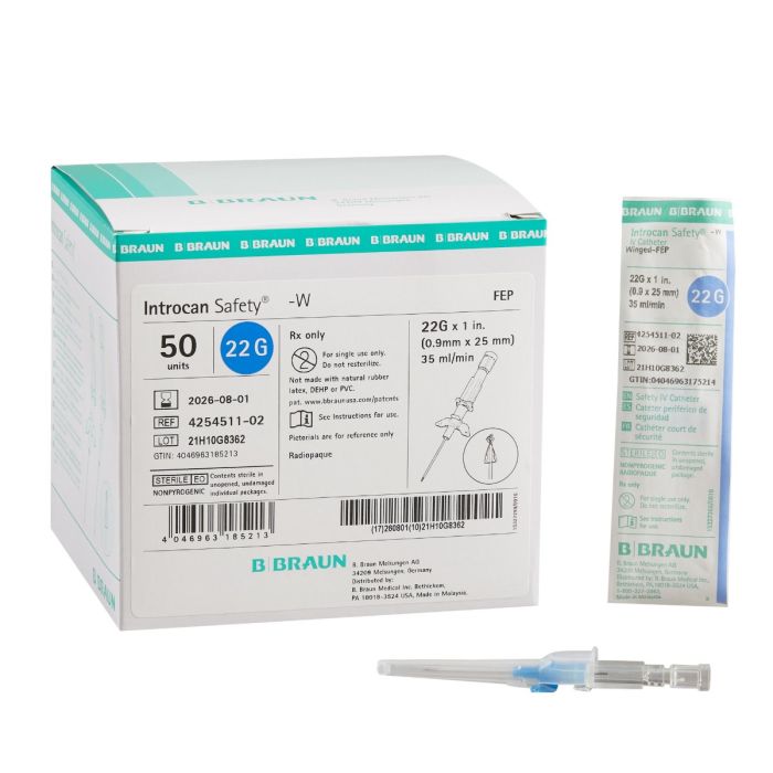 Ago cannula di sicurezza monovia 22G x 25 mm blu B. Braun Introcan Safety FEP W
