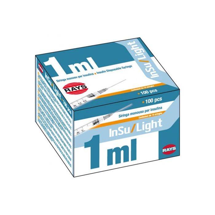 Siringa per insulina 1 ml ago assemblato 26G x 13 mm confezione da 100 pezzi Rays INSU/LIGHT