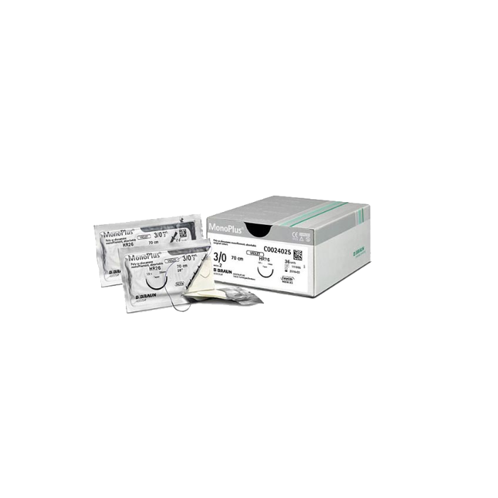 BBraun MonoPlus suture assorbibili in polidiossanone ago 1/2 ds 24 mm, USP 3/0 - filo viola 70 cm conf. 36 pz