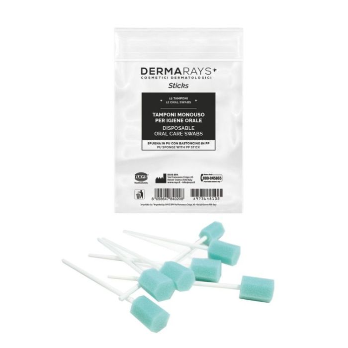 Tamponi monouso per l'igiene orale su bastoncino 14,5 cm confezione da 12 pezzi Dermarays Sticks