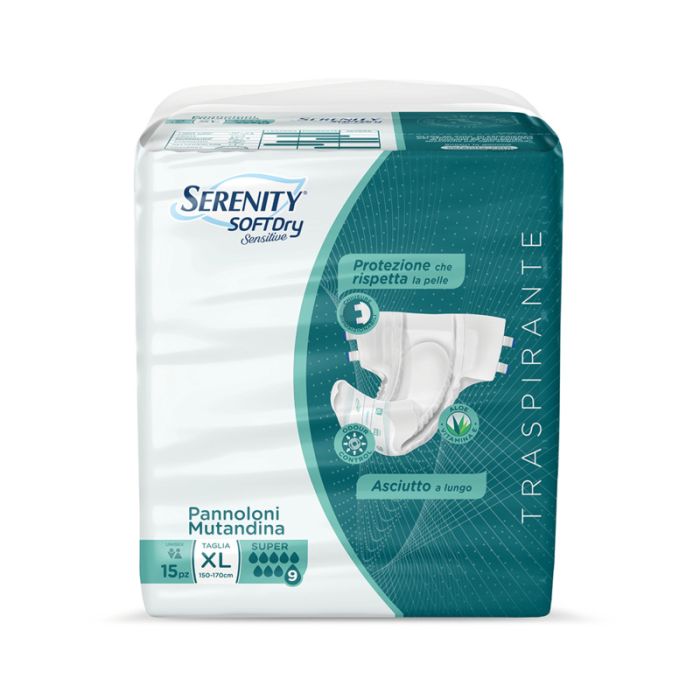 Pannolone a mutandina con adesivi taglia XL Super da 15 pezzi Serenity SoftDry Sensitive