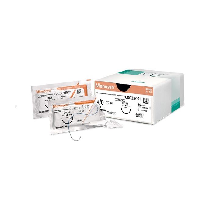 Suture assorbibili Monosyn in gliconato filo incolore 4/0 45 cm ago DS 16 mm 36 pezzi B. Braun