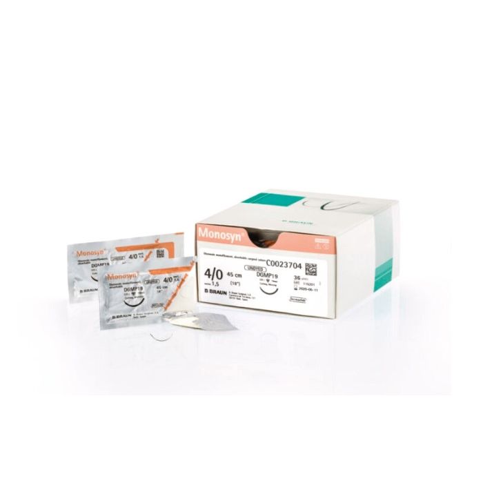 Sutura sterile sintetica assorbibile monofilamento B-BRAUN MONOSYN  5/0 (1) 45 cm dsmp 16 conf. 36 pz