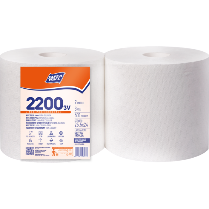 Bobina di carta asciugatutto 3 veli 600 strappi da 2 rotoli Realcarta Paper Wall 2200