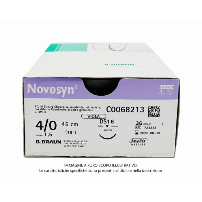 Sutura assorbibile intrecciata e rivestita 0 75 cm ago FR26 viola 36 pezzi B. Braun Novosyn