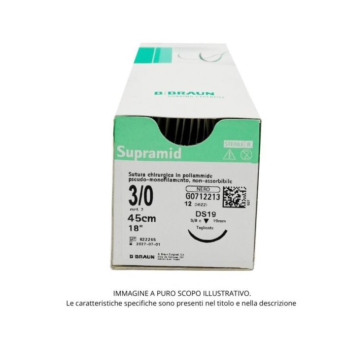Sutura non assorbibile pseudomonofilamento 6/0 45 cm ago DS12 nero 36 pezzi B. Braun Supramid