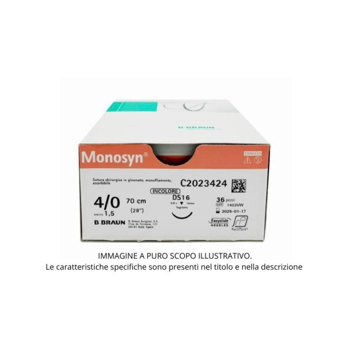 Sutura assorbibile in gliconato 3/0 70 cm ago DS19 incolore 12 pezzi B. Braun Monosyn