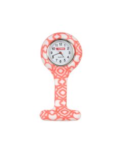 Orologio per infermiere con fantasia bianco e rosa rotondo Gima
